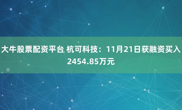 大牛股票配资平台 杭可科技：11月21日获融资买入2454.85万元