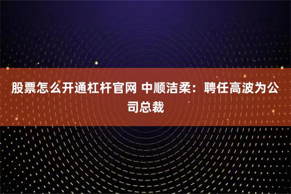 股票怎么开通杠杆官网 中顺洁柔：聘任高波为公司总裁